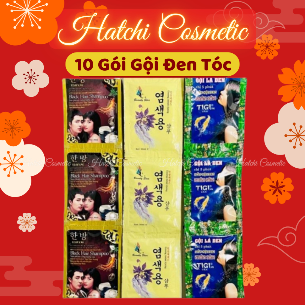 Dầu gội đen tóc 10 GÓI - Phủ bạc tại nhà đen tóc Gội là đen tigi, nhân sâm Hàn Quốc - GIÁ RẺ DÂY 10 GÓI