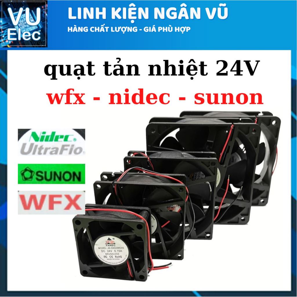 Quạt Tản Nhiệt 24V 4x4, 6x6, 8x8, 12x12CM, Quạt làm mát 24V đủ loại