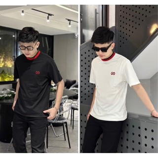 Áo thun phông nam nữ thêu cổ đỏ dệt vải cotton co giãn thoải mái sang trọng Menswear Unisex Cổ Tròn