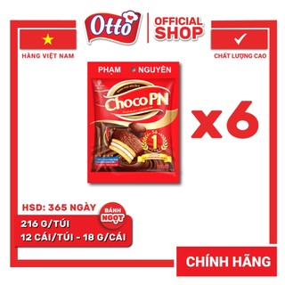 Combo 6 bịch bánh phủ socola choco pn - thương hiệu số một 216g | bánh ăn vặt socola | đồ ăn vặt