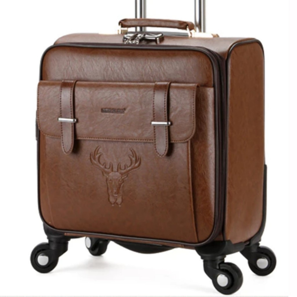Vali kéo doanh nhân cao cấp da Pu nâu/ đen size 18 inch- Vali kéo du lịch 18 inch