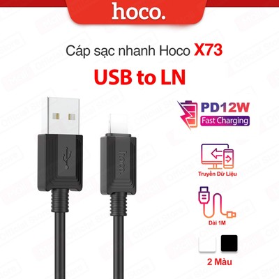 Cáp sạc PD12W Hoco X73 USB to IP dùng cho ip7/8/X/11/12/13/14 dây dẻo siêu bền dài 1M