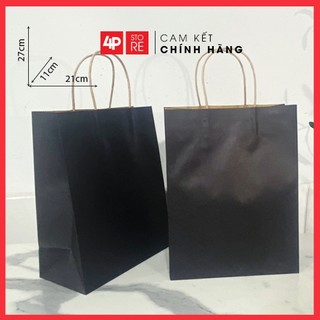 01 TÚI GIẤY ĐEN QUAI NÂU 21X27X11CM - HỎA TỐC