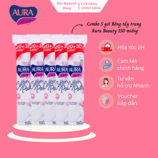 Combo 5 gói bông tẩy trang aura beauty châu âu 150 miếng