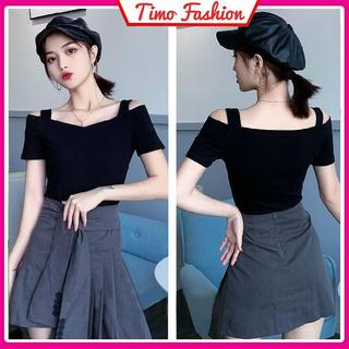 Áo trễ vai , áo thun nữ chất liệu vải thun tăm thoáng mát phong cách tiểu thư thanh lịch Timo AOT555
