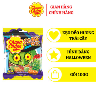 Kẹo dẻo Halloween hương trái cây hỗn hợp Chupa Chups hình dáng đầu lâu, trái bí, dơi