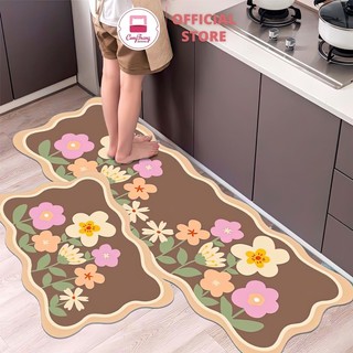 Thảm Lau Chân Nhà Bếp - Bộ 2 thảm Chùi Chân Mặt Nỉ Thấm Hút Nước, Đế Cao Su Chống Trơn Trượt