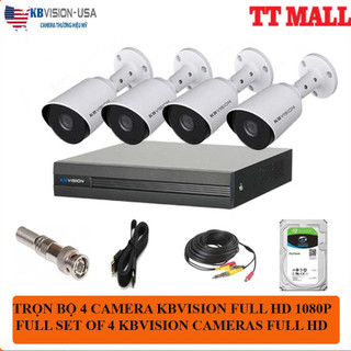 [Giá cực sốc]Trọn bộ 4 camera giám sát KBVISION Full HD 1080p kèm HDD 500G + 60m dây liền nguồn
