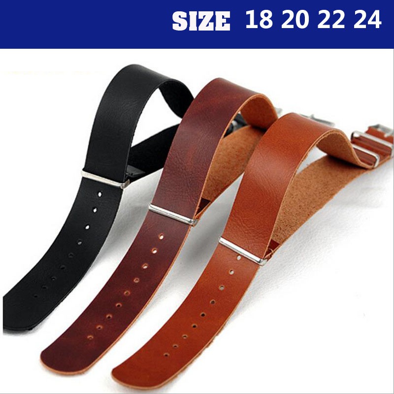 Dây đồng hồ NATO bằng da ZULU BO-80 nhiều màu size 18 20 22 24mm