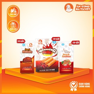 Combo gọi sấm : 30 snack nem nướng phên +30 snack sashimi+30 snack bò kobe snack đồ ăn vặt- ăn cùng bà tuyết
