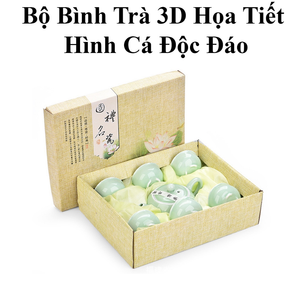 Bộ Ấm Pha Trà Họa Tiết Hình Cá 3D Độc Đáo