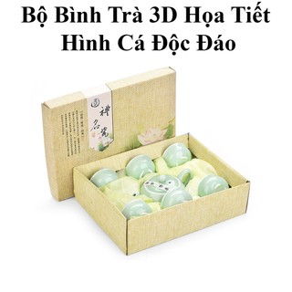 Bộ Ấm Pha Trà Họa Tiết Hình Cá 3D Độc Đáo