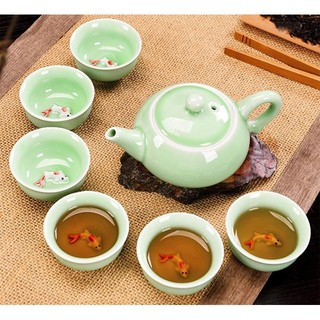 Bộ Ấm Pha Trà Họa Tiết Hình Cá 3D Độc Đáo