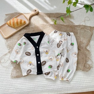 Bộ Pijama Cổ V Cho Bé, Bộ Ngủ Chất Đũi Mềm Cho Bé Trai Bé Gái từ 6 đến 21kg - LILA KIDS