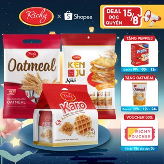 Combo bánh Richy bán chạy nhất: 1 KenJu túi 186gr, 1 KARO sợi gà và 1 Yến Mạch 250gr