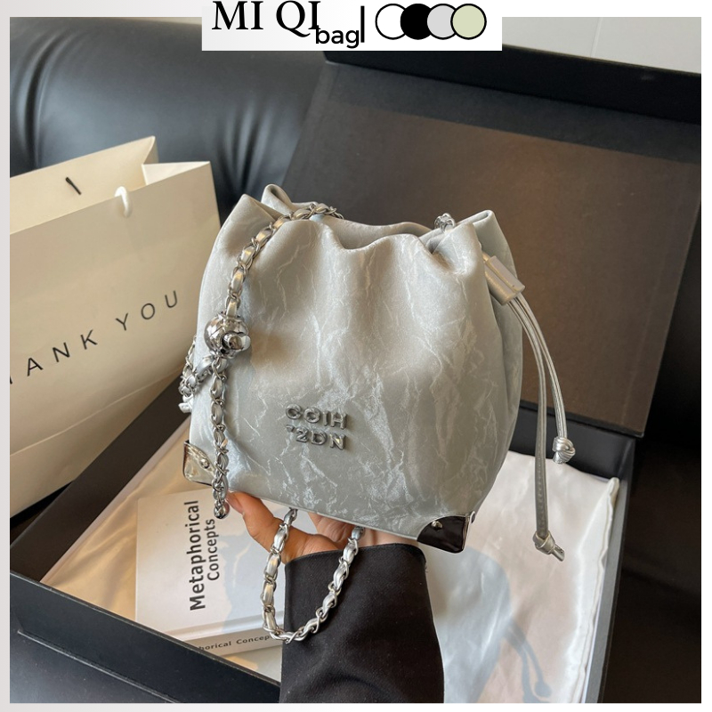Túi Xách Nữ Đeo Chéo Đeo Vai Dáng Dây Rút Bucket Da PU QC Chần Nỉ Cao Cấp Đi Chơi Đi Dạo Phố Sang Chảnh MIQIBAG TX-137