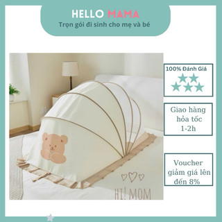 Màn chụp-Mùng chụp  cho bé họa tiết gấu nâu tây( dạng chữ U gấp gọn, ko bị lòi gọng sắt khi sử dụng-Hellomama