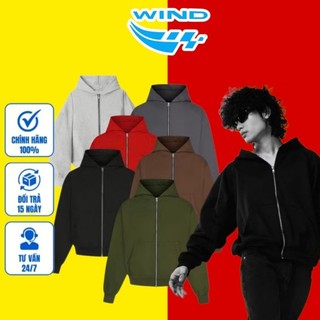  Áo hoodie zip boxy trơn unisex nỉ ngoại local barand - Áo khoác nỉ dây kéo form crop nam nữ - WIND 