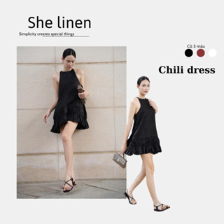 CHILI DRESS- Đầm Yếm Babydoll Khoét Lưng She Linen