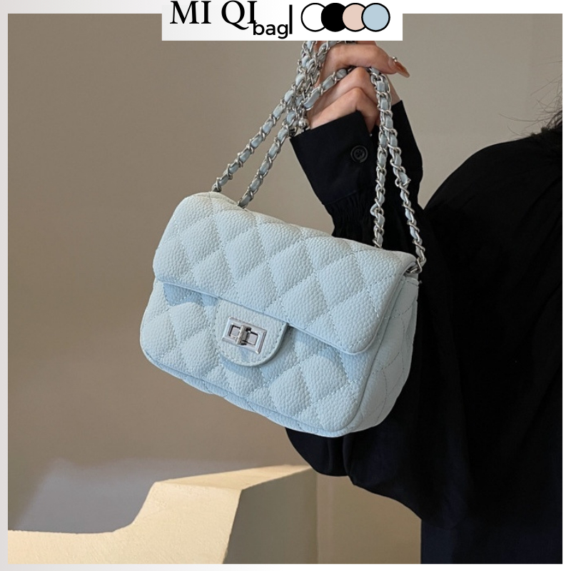 Túi Xách Nữ Đeo Chéo Đeo Vai Dây Xích Da Pu QC Sần Trần Ô Trám Đi Chơi Đi Dạo Phố Sang Chảnh MIQI BAG TX-135