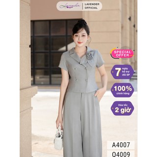Áo sơ mi nữ và quần xuông ống rộng công sở thiết kế LAVENDER FASHION màu ghi cổ ve nẹp đan A4007