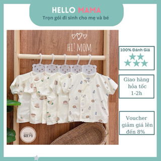 Áo thun cotton lạnh , peptit Hi-Mom-TRẮNG KEM  HỌA TIẾT GẤU-TAY  NGẮN -Hellomama-HIMOM05- Hellomama *