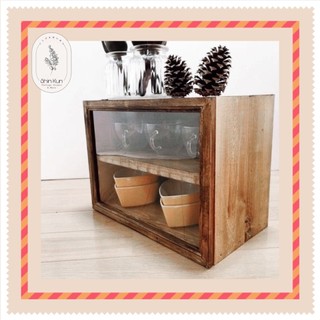 Tủ gỗ để bàn chữ nhật kính 2 mặt retro đựng bánh decor tiệm cà phê ss42