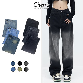 Quần jean nữ ống rộng cạp cao CHERRY quần bò nữ ống rộng lưng cao dáng baggy suông kiểu T008-5