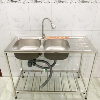  Bồn rửa chén 2 hộc 1 cánh inox kích thước 105x45 