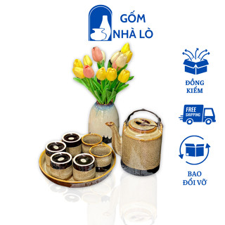 Ấm tích gốm sứ Bát Tràng, ấm tích ủ chè xanh, ấm tích sứ, ấm tích men gấm  , ấm tích pha trà dung tích 1,5 lít