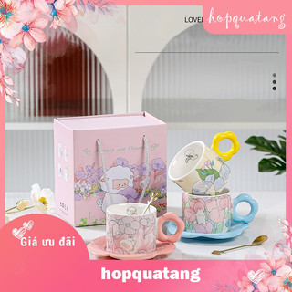 Cốc Sứ Uống Nước Hoa Tulip Cao Cấp Ly Cà Phê Cốc Văn Phòng Kèm Hộp Quà Tặng Dễ Thương