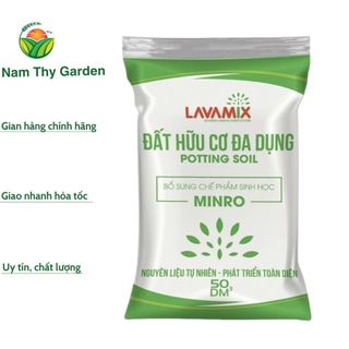 Đất trồng cây hữu cơ đa dụng Lavamix bao 50dm3 khoảng 15kg có bổ sung chế phẩm sinh học Minro bao 50dm3 khoảng 15kg