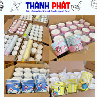 100c Ly giấy đựng kem khói nắp cầu nhiều màu 240ml đựng bánh bông lan trứng muối, kem tươi