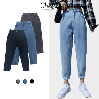 Quần bò nữ, quần Baggy nữ lưng cao phong cách, cạp cao vừa phải chất bò mịn đẹp Cherry T019