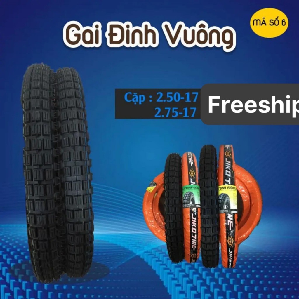 Lốp gai cục,gai chân chó xe Wase vs Ya (gai đinh vuông) 250-17 & 275-17 hiệu JIKO