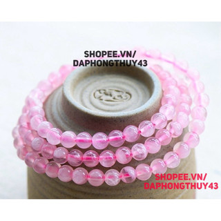 Vòng tay đá Thach Anh hồng 6 li quấn 3 4 108 hạt tông nhạt pastel trong