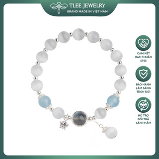 Lắc tay bạc nữ TLEE Đá mắt mèo mix Charm ngôi sao và Đá Hoắc nguyệt quang và Onyx Marbie tự nhiên TLEE JEWELRY LT0364