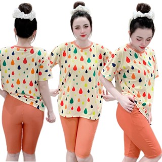 Đồ bộ lửng mặc nhà, áo thun cotton quần thun gân. Áo form rộng thoải mái, họa tiết dễ thương - TK018