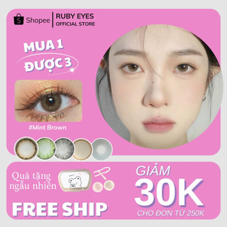 Kính áp tròng màu nâu mint brown, lens mắt màu nâu choco mint + tặng kèm khay gương dụng cụ đeo
