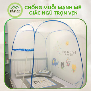 Màn chụp tự bung đỉnh vuông BẢO AN, mẫu mùng chụp tự bung người lớn chống muỗi gấp gọn tiện dụng được may tỉ mỉ