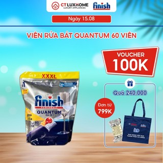 Viên rửa chén bát Finish Quantum All In One 60 viên hương chanh - Hàng chính hãng [12 chức năng]