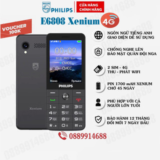 Điện thoại philips xenium e6808 4g, thu phát wifi, 2sim-chống nghe lén, pin 45ngày, , chính hãng nga