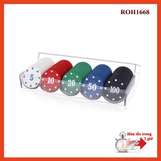 Bộ 100 chip poker có số ( phỉnh poker ) chất lượng thường, có hộp đựng