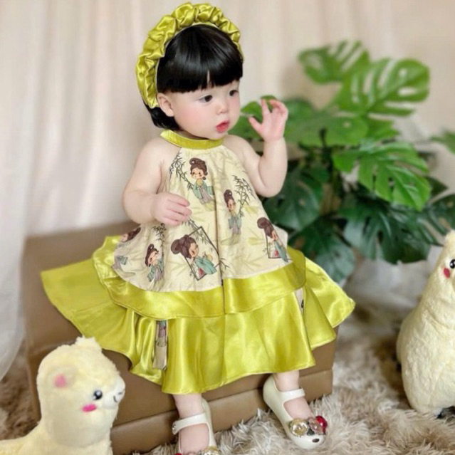 Set váy áo cổ yếm cho bé gái (ảnh thật )
