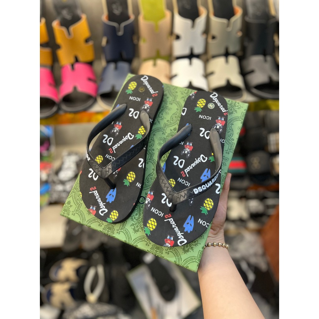 Dép Tông Nam DSQ Chữ ICON Họa Tiết Lá Phong Cao Cấp Hot Hè 2024, Dép Xỏ Ngón Nam Nữ Dsquared2 Mới Về Hot 2024