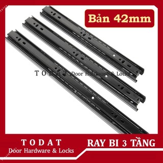 Bộ 2 thanh ray trượt hộc tủ 3 bi 3 tầng màu đen bản 42mm
