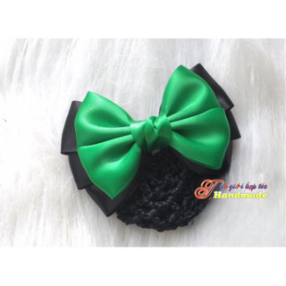 Kẹp tóc búi lưới handmade màu xanh lá K23