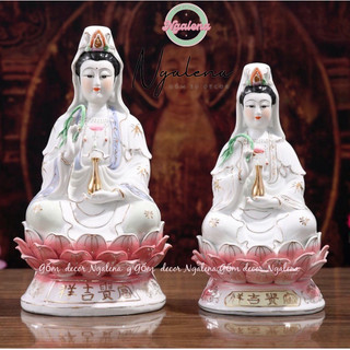 Tượng Phật Quan âm sứ trắng toạ đài sen 25-30-35cm