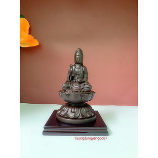 Tượng phật bà quan âm ngồi đài sen nâu cao 11 cm