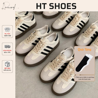 Giày sneaker thể thao 3 sọc màu kem phối đế nâu 2cm cho nữ đơn giản dễ phối đồ #D2